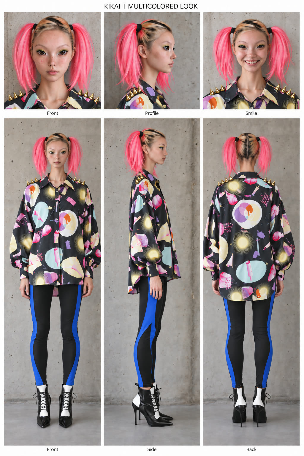 Kikai character sheet, multicolored shirt with gold spikes