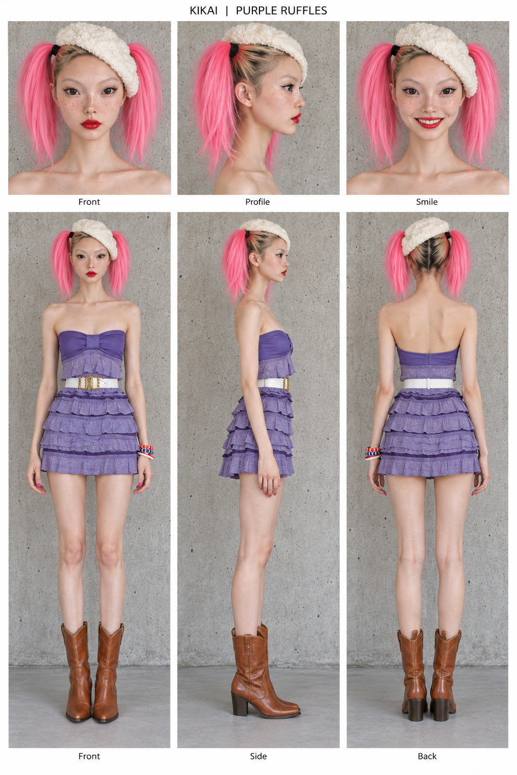 Kikai character sheet, purple ruffles