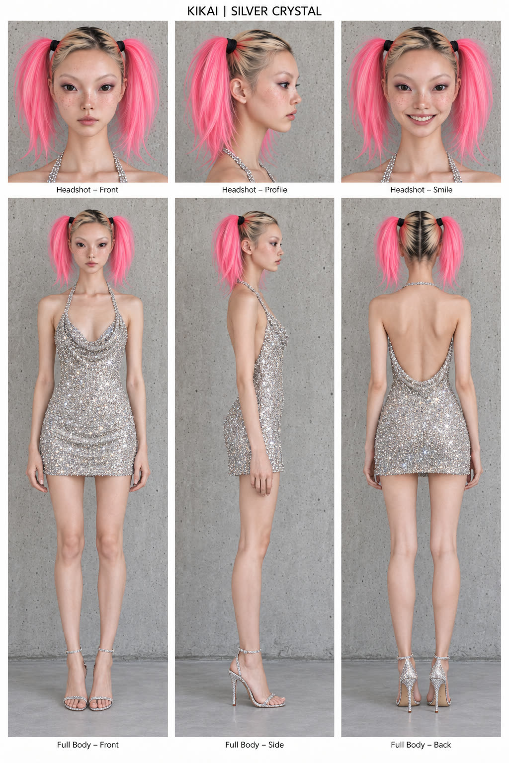 Kikai character sheet, silver crystal dress