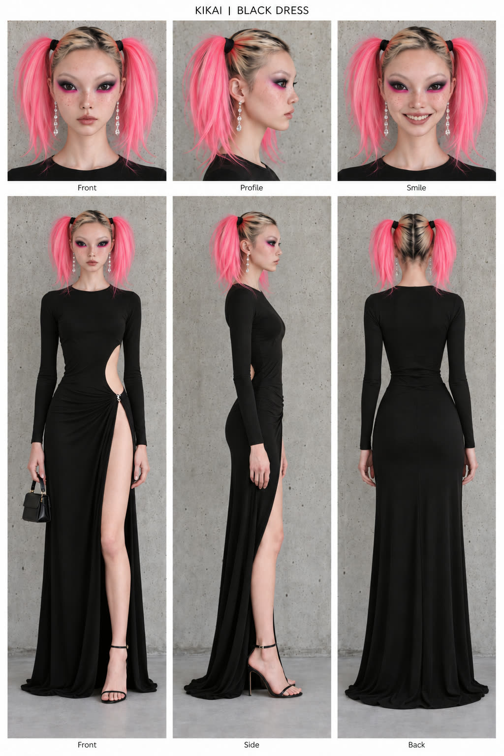 Kikai character sheet, black dress